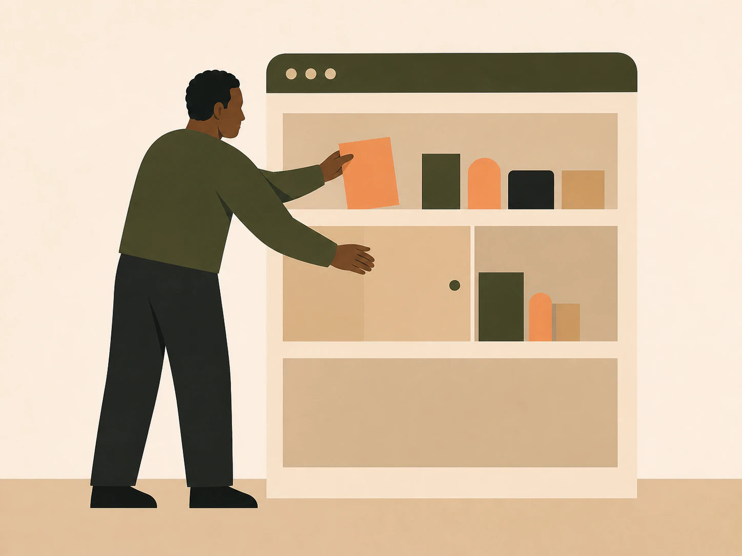 A man arranging panels inside a large browser window