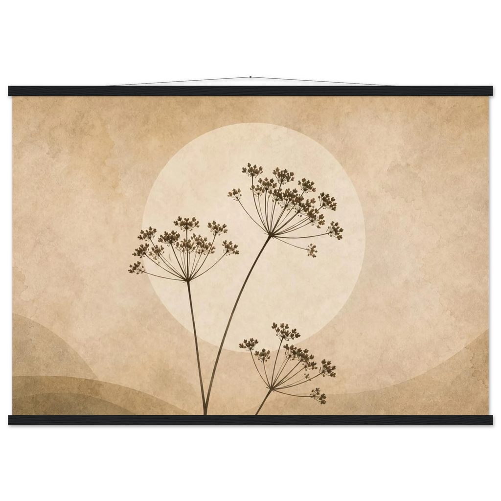 Pôster Wild Stems com suporte de madeira, hastes botânicas suaves em composição circular