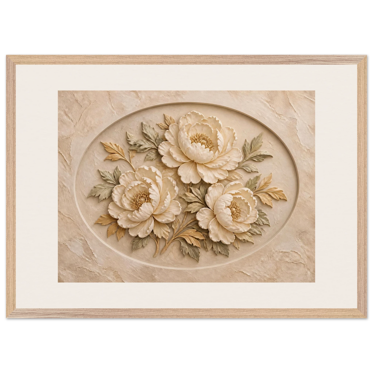 Peonies in Stone: flowers and botanical. Framed fine art print, alternate frame and size.
