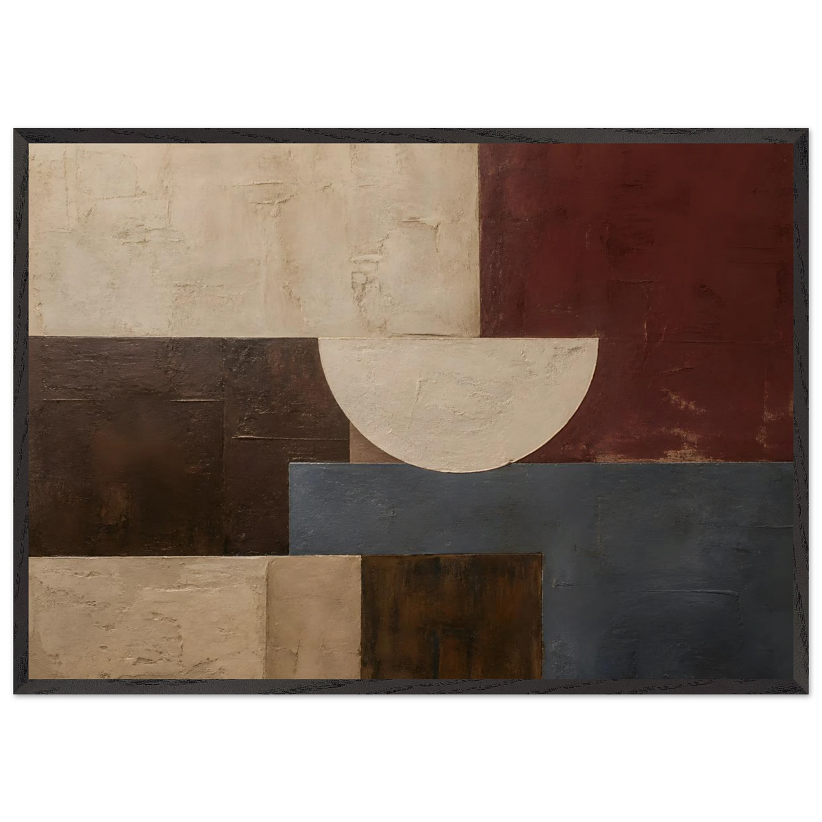 Ruby Blocks: geometric abstract, red and texture. Museum-quality framed fine art print.