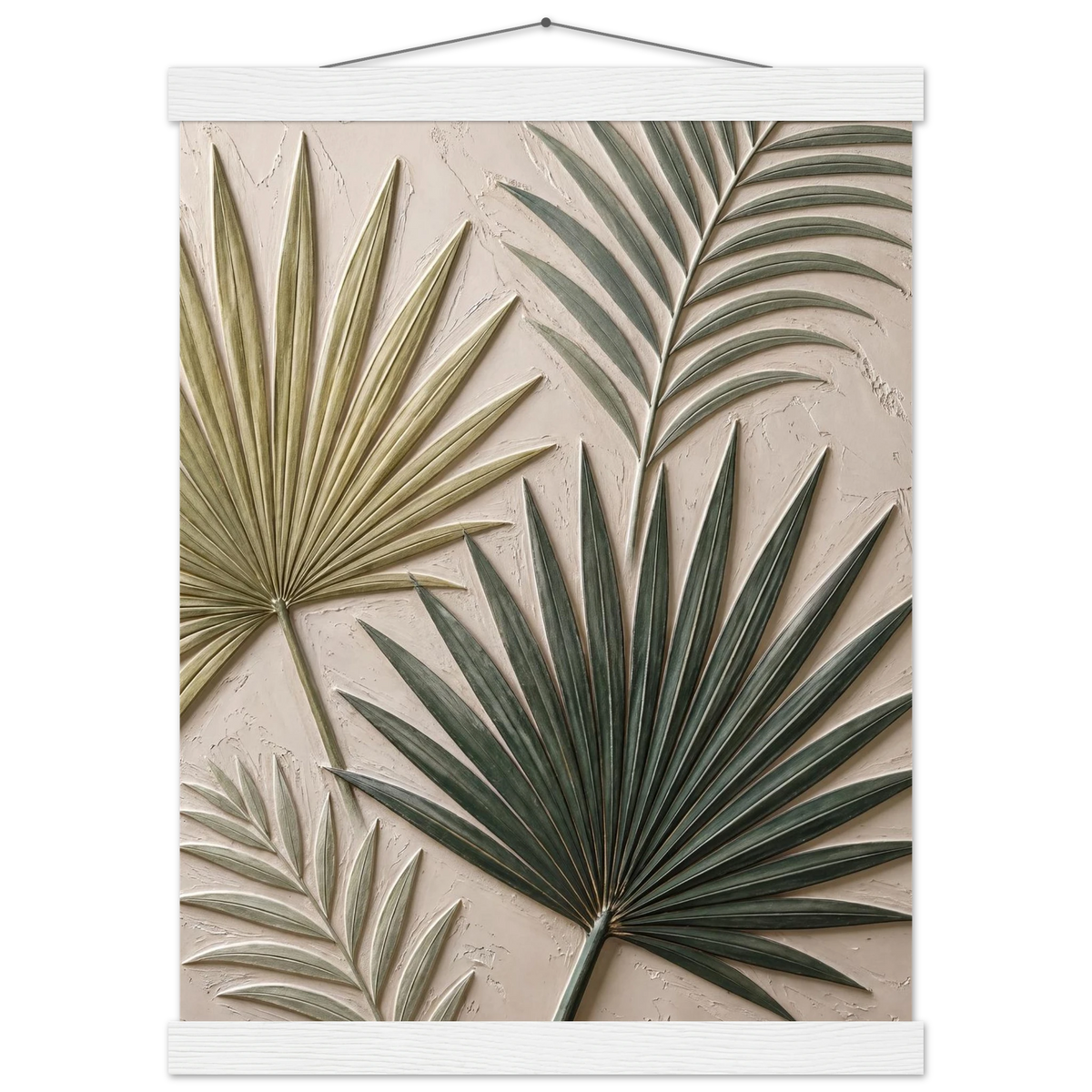 Carved Fronds: impasto, leaves and sand tones. Museum-quality fine art poster.
