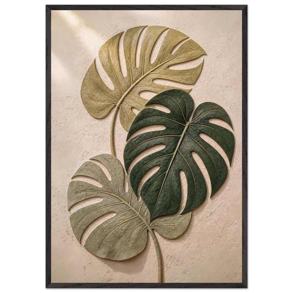 Stone Monstera: botanical and nature. Museum-quality framed fine art print.