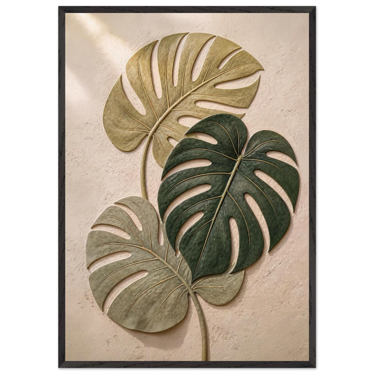 Stone Monstera: botanical and nature. Museum-quality framed fine art print.