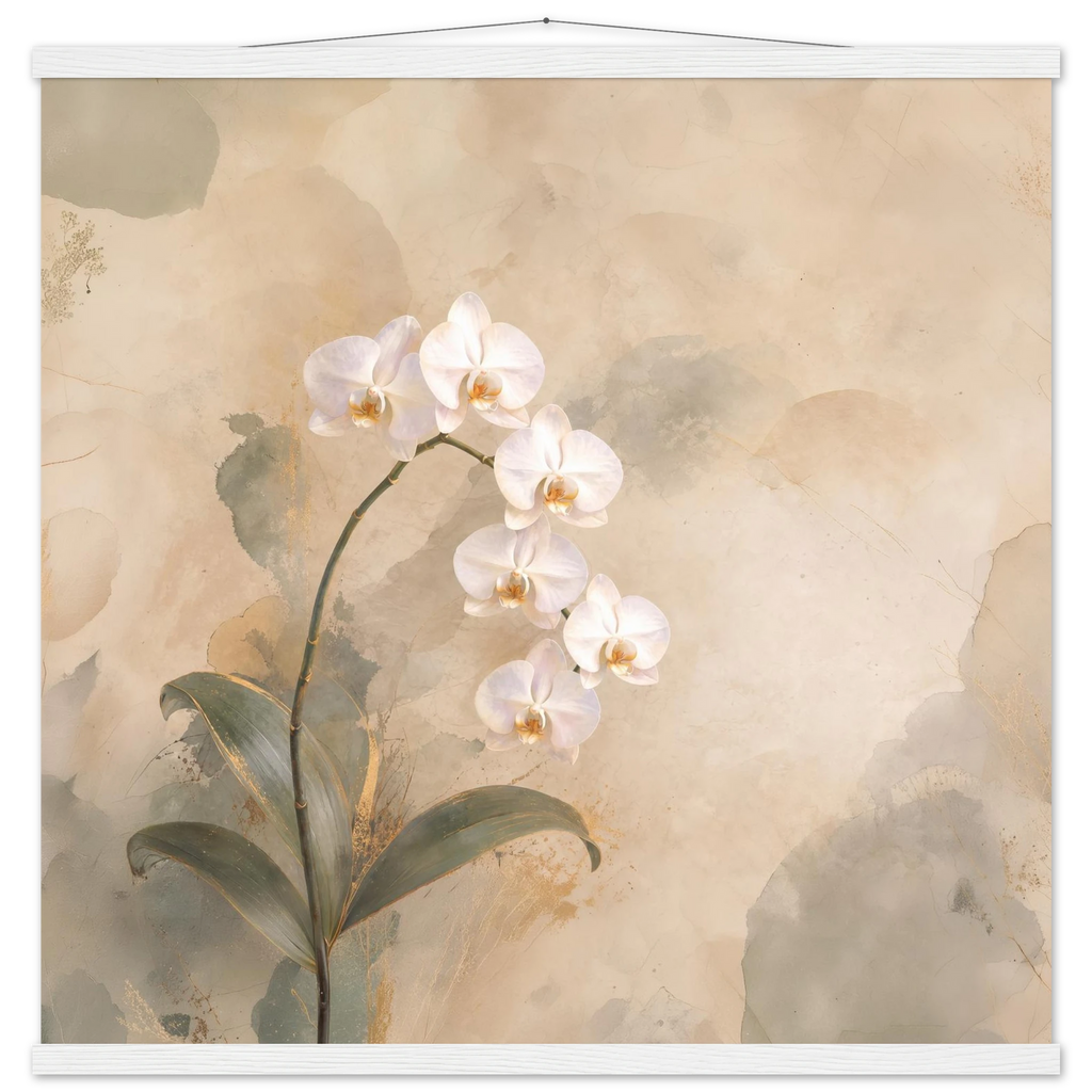 Orquídea Acesa, pôster floral com suporte de madeira da The Light Stays.