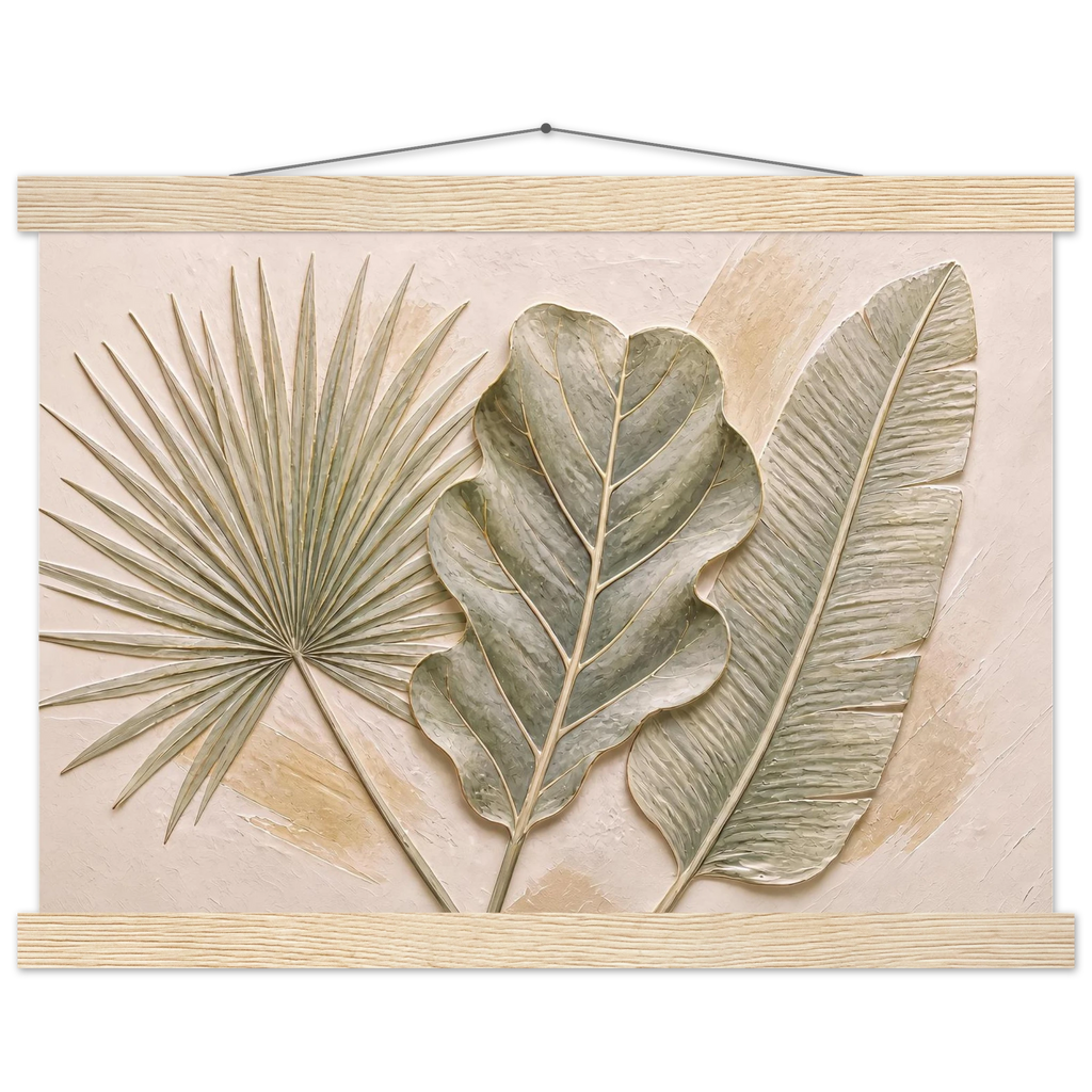 Three Leaves: botanical and nature. Fine art poster, alternate frame and size.