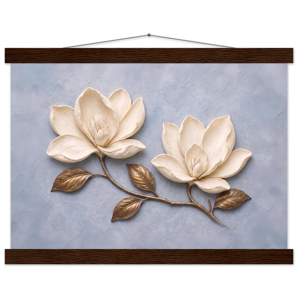 Bronze Magnolia: flowers and botanical. Fine art poster, alternate frame and size.