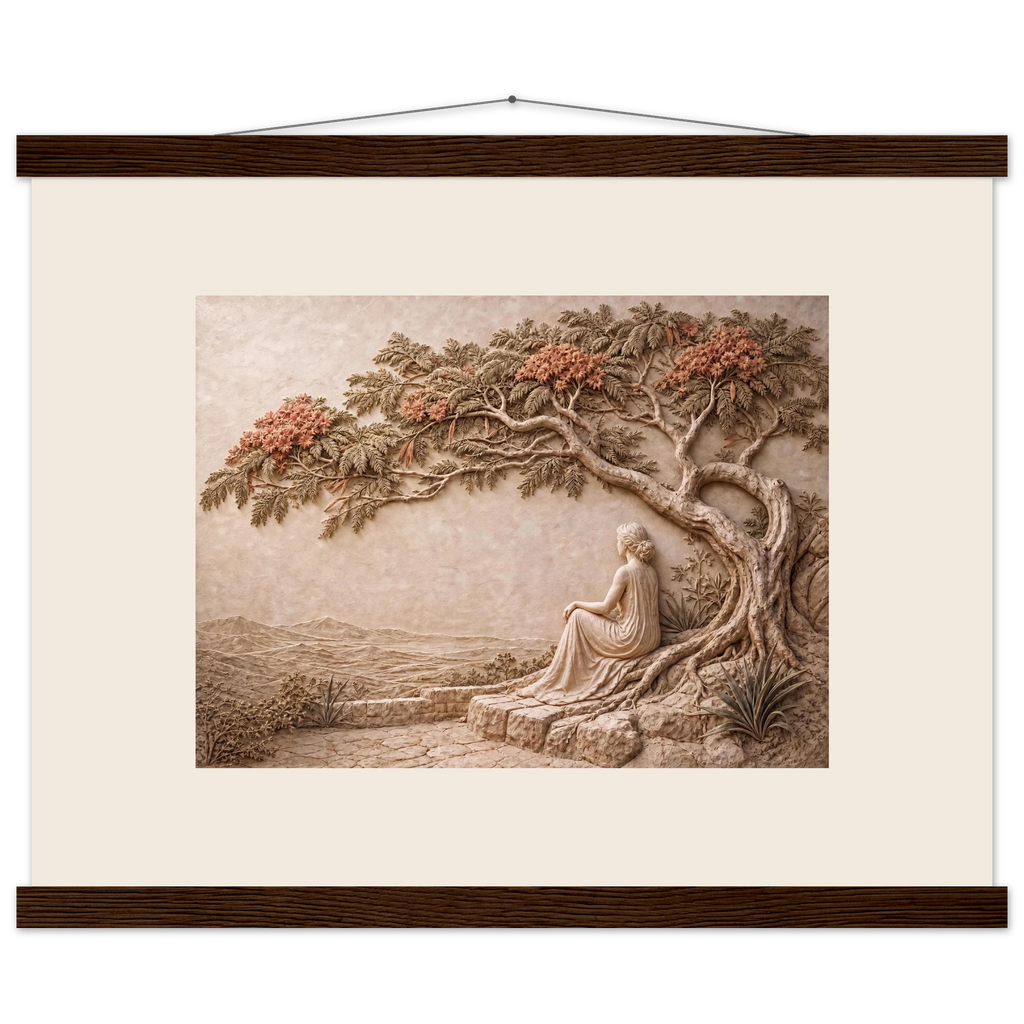 Under the Blossoms, petra and flora. Archival fine art poster shown framed.