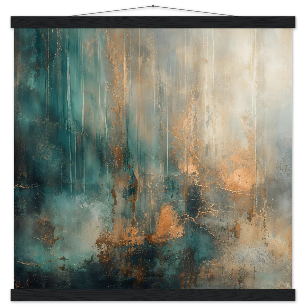 Copper Rain: abstract, texture and metallic tones. Fine art poster with wooden hanger by The Light Stays.