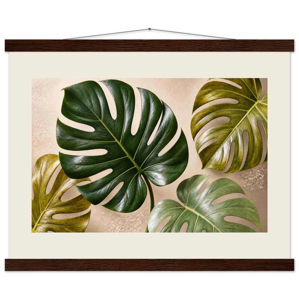 Four Greens, leaves, vivid green and impasto. Archival fine art poster shown framed.