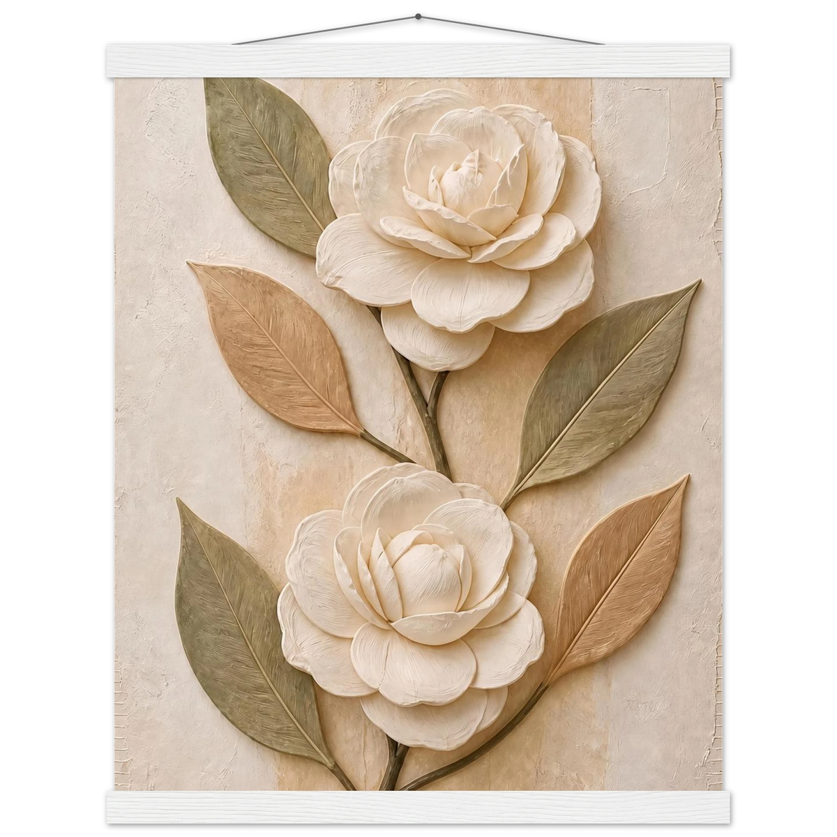 Carved Camellia: flowers and botanical. Fine art poster, alternate frame and size.