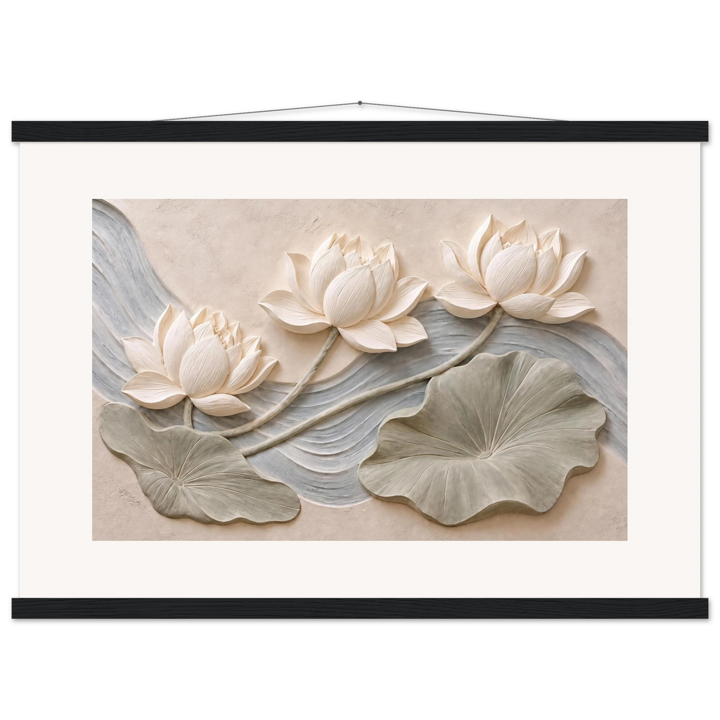 Lotus Current: flowers and botanical. Fine art poster, alternate frame and size.