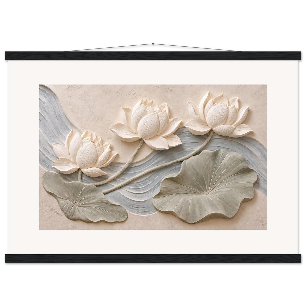 Lotus Current: flowers and botanical. Fine art poster, alternate frame and size.