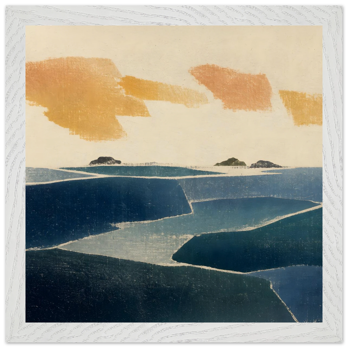 Amber and Indigo: abstract, coastline and color field. Framed fine art print by The Light Stays.