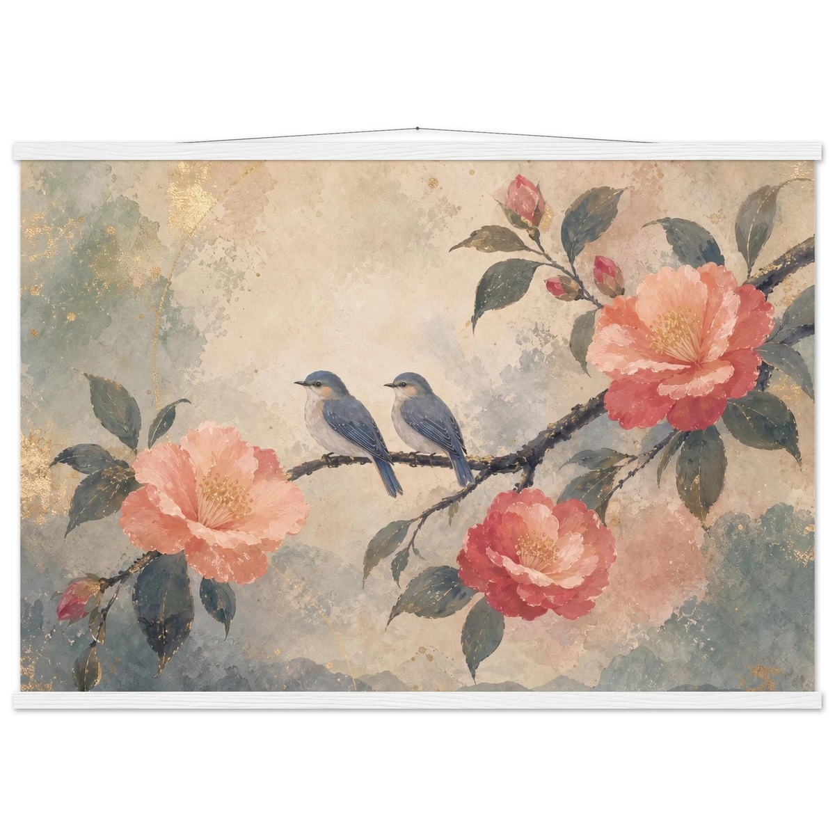 Camellia Birds: flowers and botanical. Fine art poster by The Light Stays.