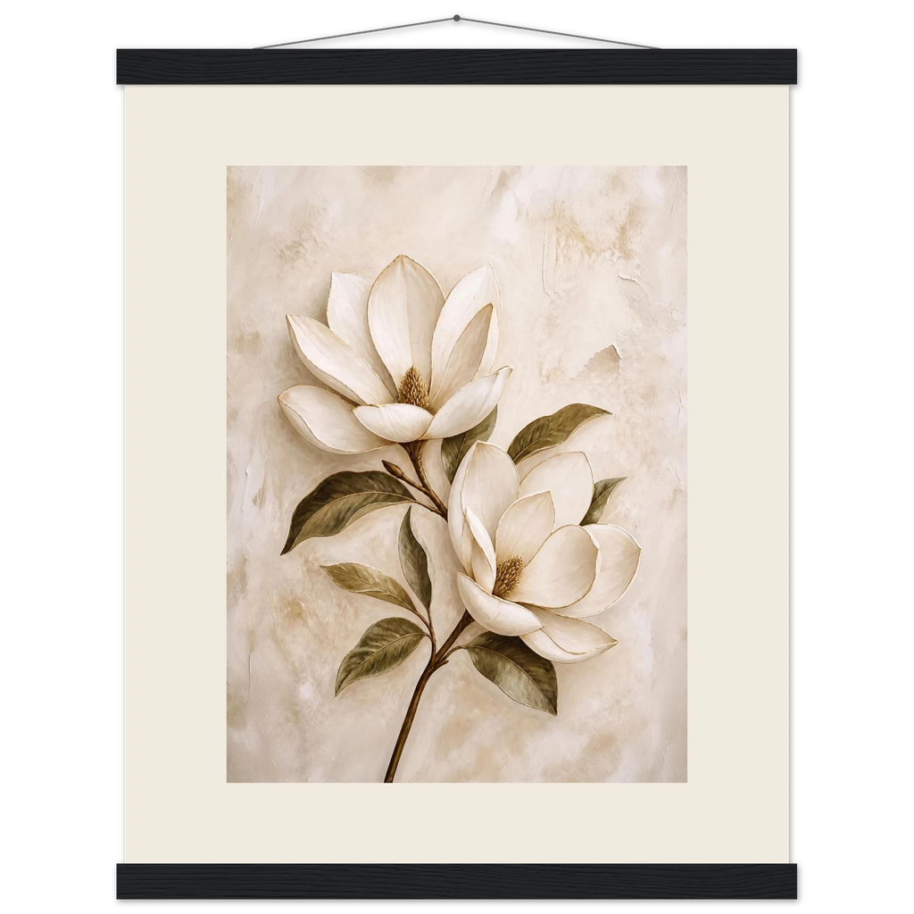 Gilded Magnolia: flowers and botanical. Fine art poster, alternate frame and size.