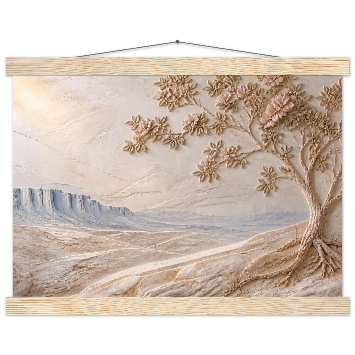 Cliffside Bloom, petra and flora. Archival fine art poster shown framed.