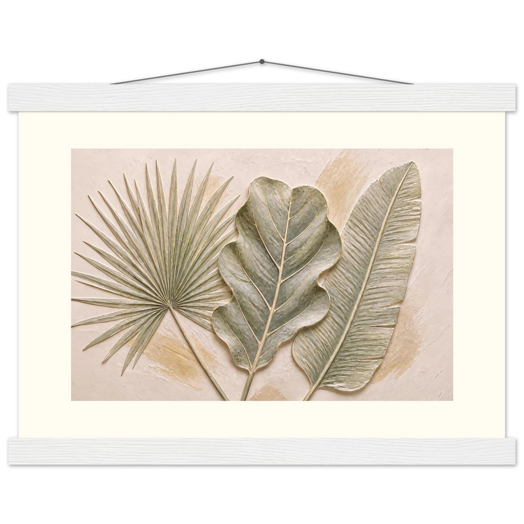 Three Leaves: botanical and nature. Museum-quality fine art poster.