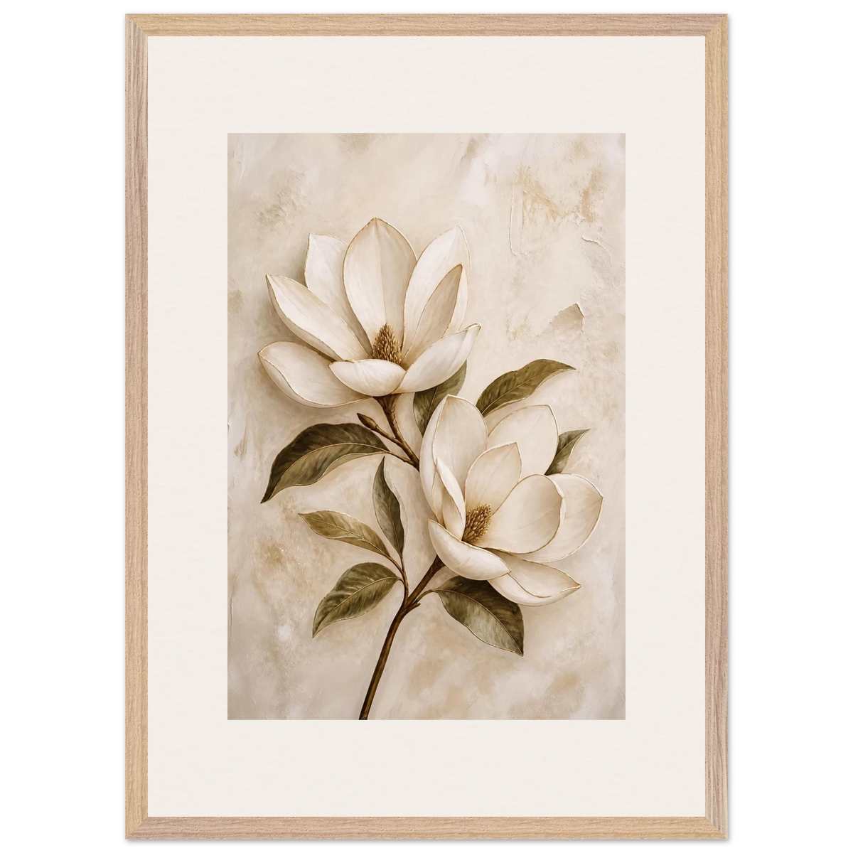 Gilded Magnolia: flowers and botanical. Museum-quality framed fine art print.