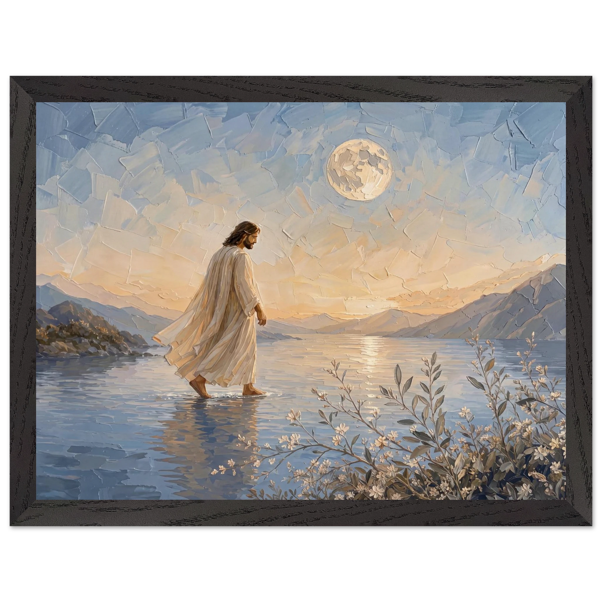 Upon the Waters: jesus, moon and night. Framed fine art print by The Light Stays.