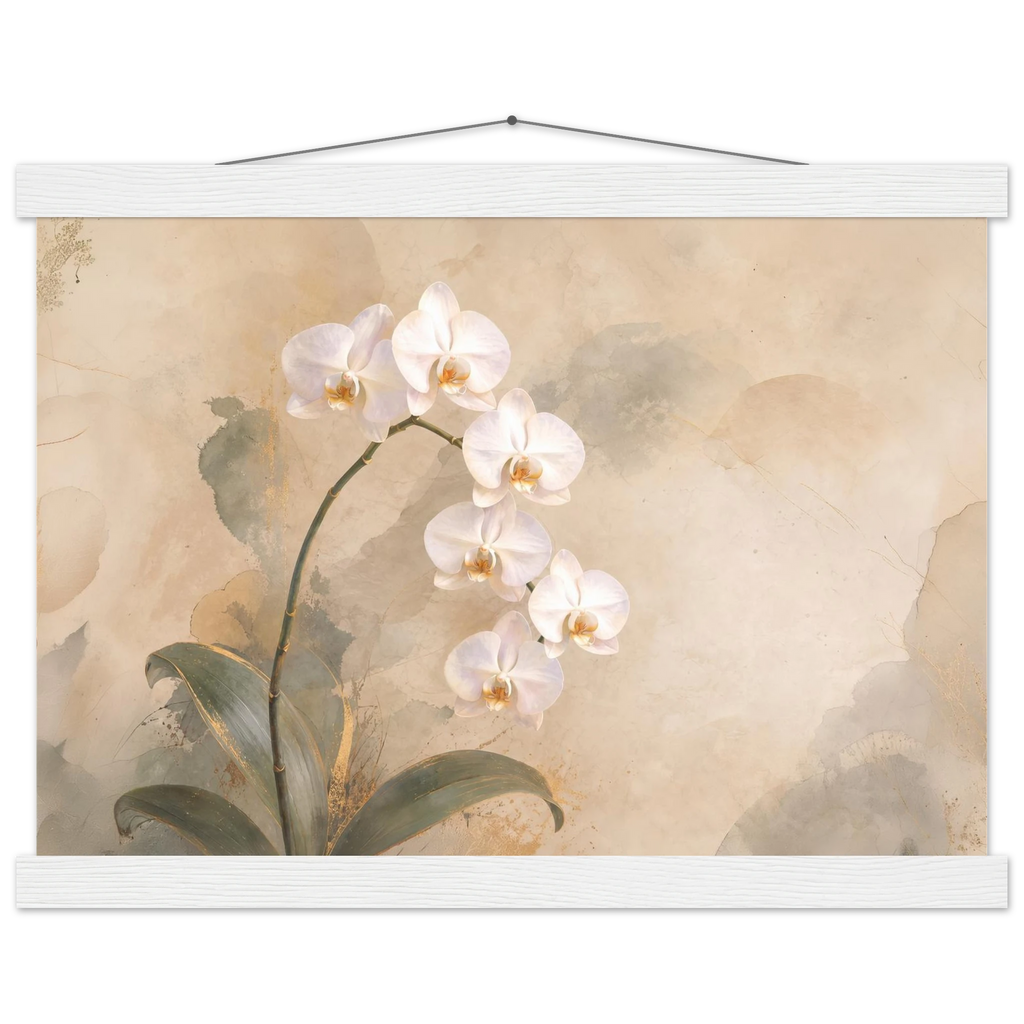 Orquídea Acesa, pôster floral com suporte de madeira da The Light Stays.