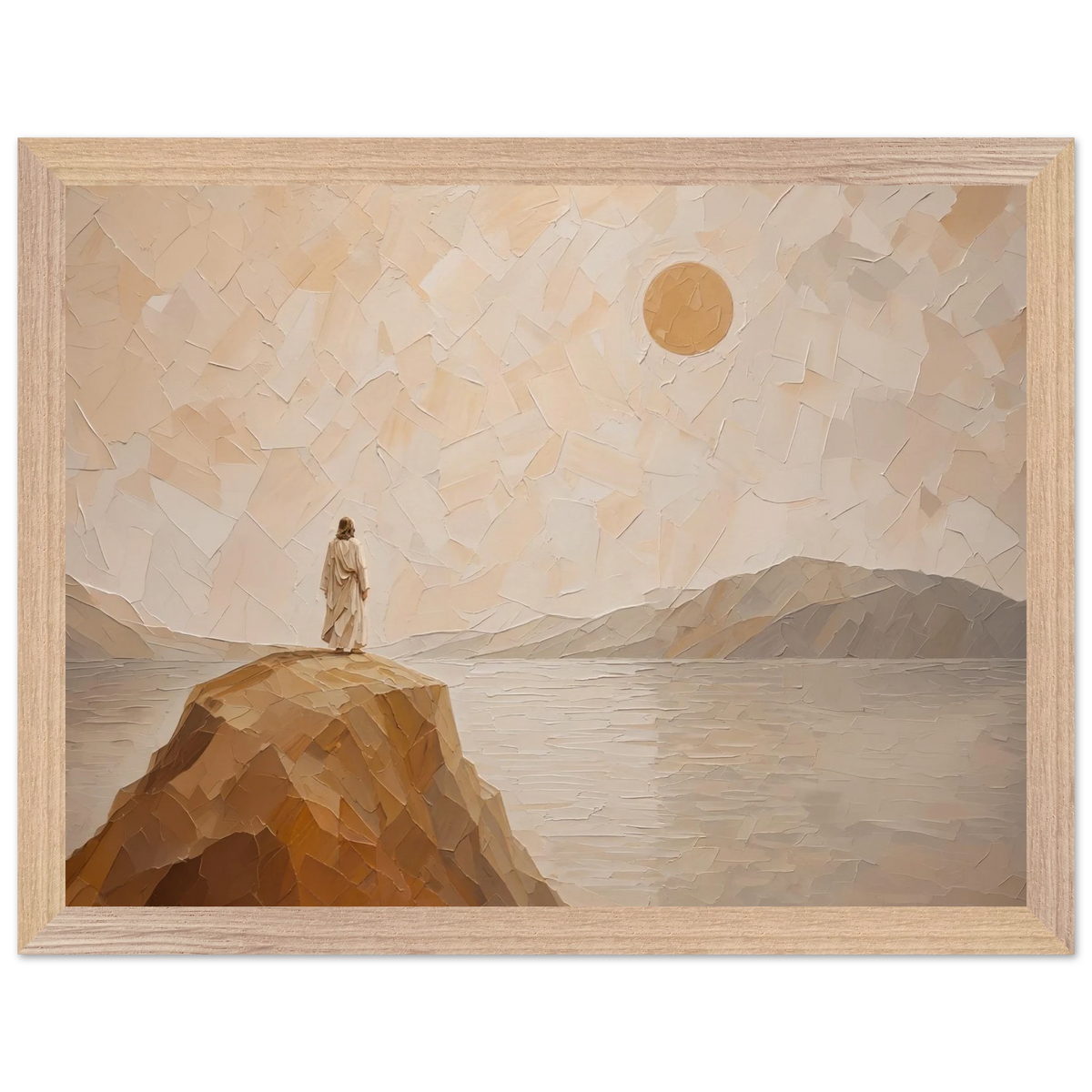 Salt Shore: jesus, cliff and sea. Framed fine art print by The Light Stays.