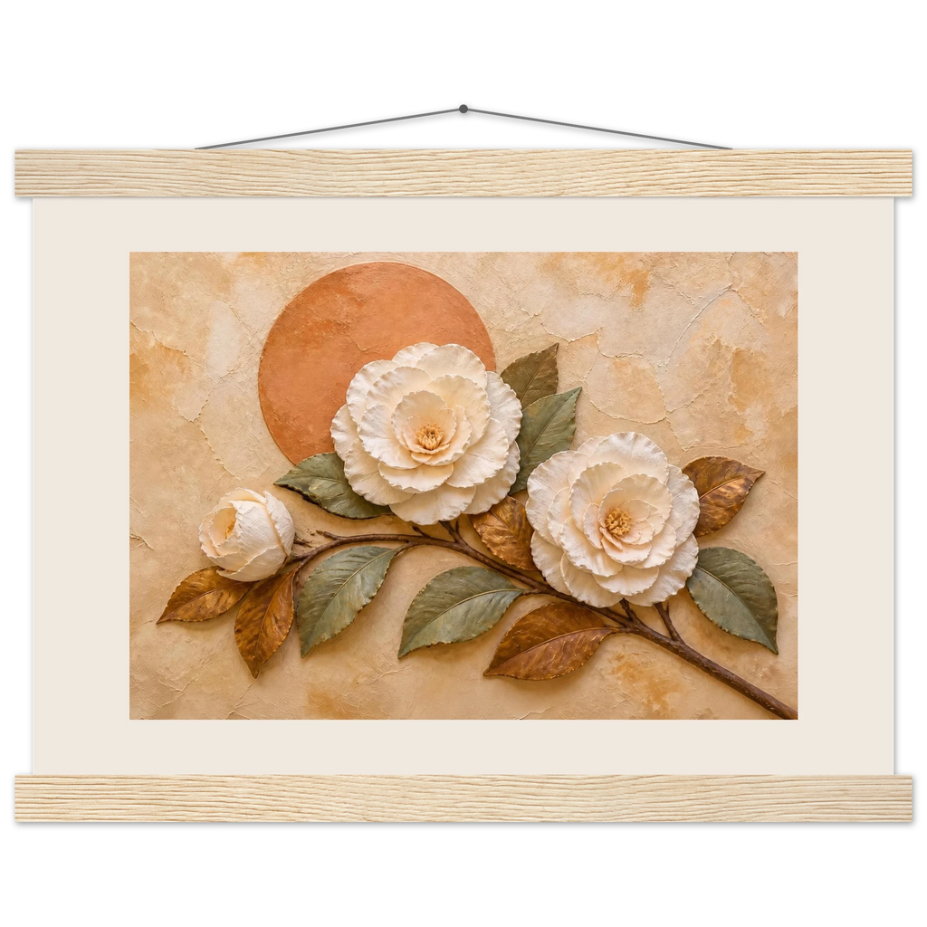 Camellia Eclipse: flowers and botanical. Fine art poster.