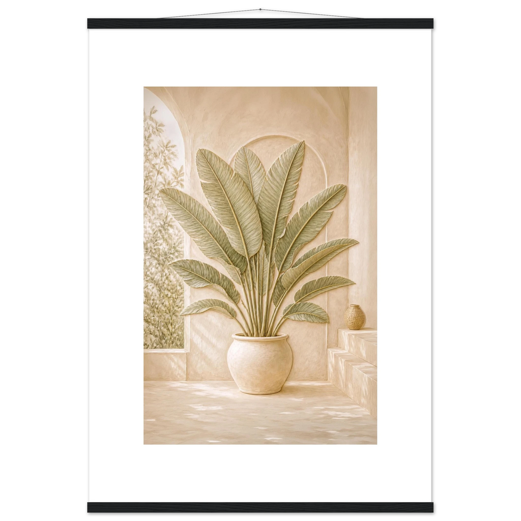 Courtyard Noon, landscape and sun. Archival fine art poster shown framed.