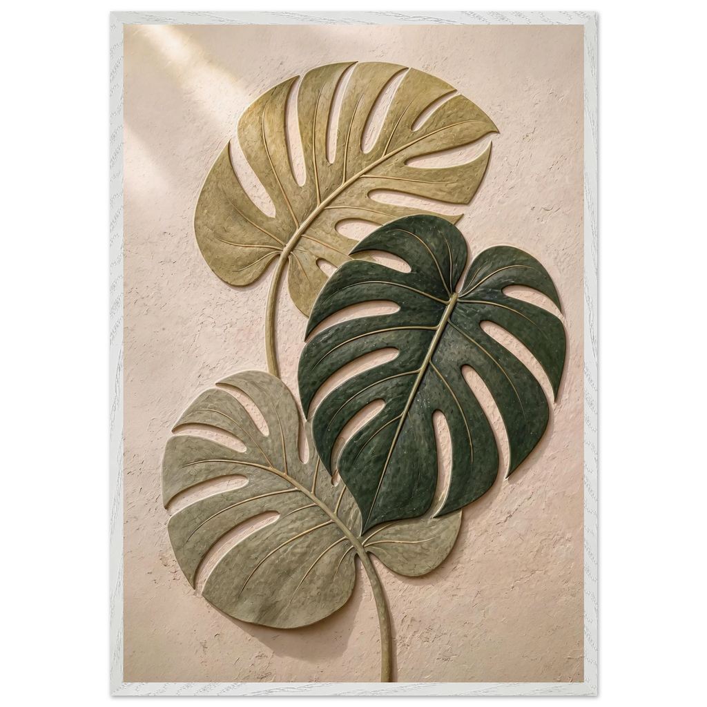 Stone Monstera: botanical and nature. Framed fine art print, alternate frame and size.