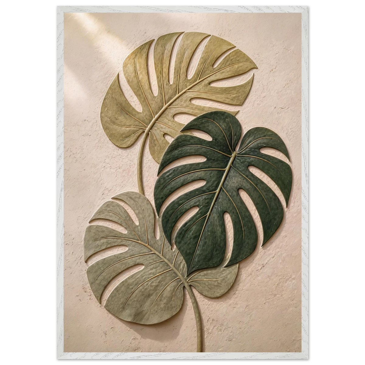Stone Monstera: botanical and nature. Framed fine art print, alternate frame and size.