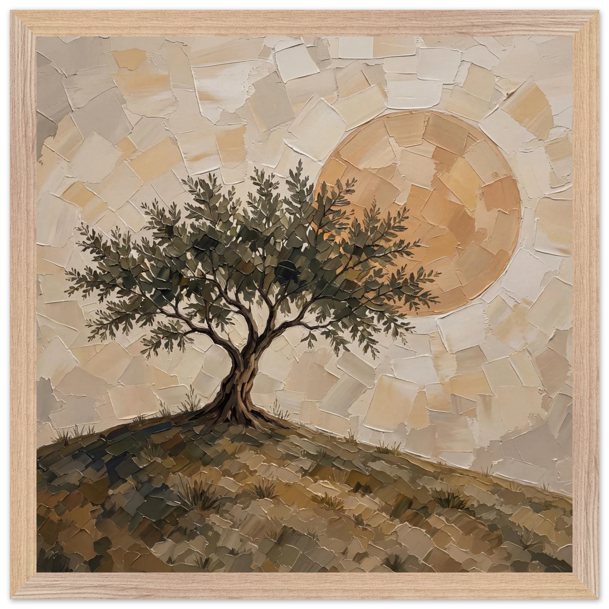 Olive Noon: hills, botanical and golden tones. Framed fine art print by The Light Stays.