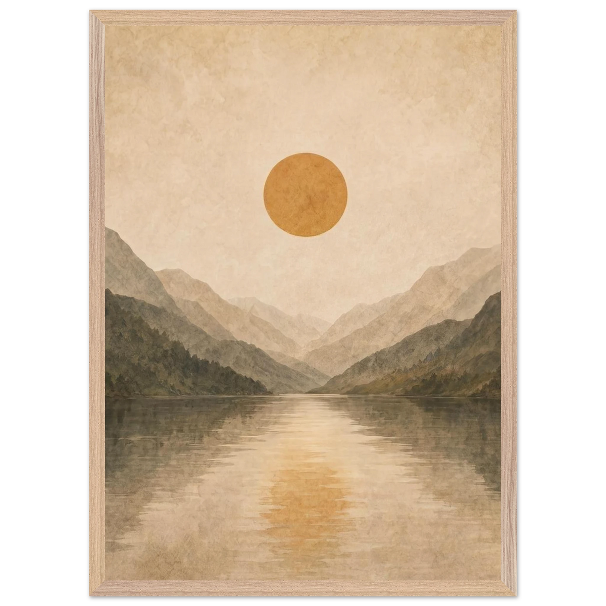 Lake Mirror: mountains, sunset and sun reflection. Framed fine art print by The Light Stays.