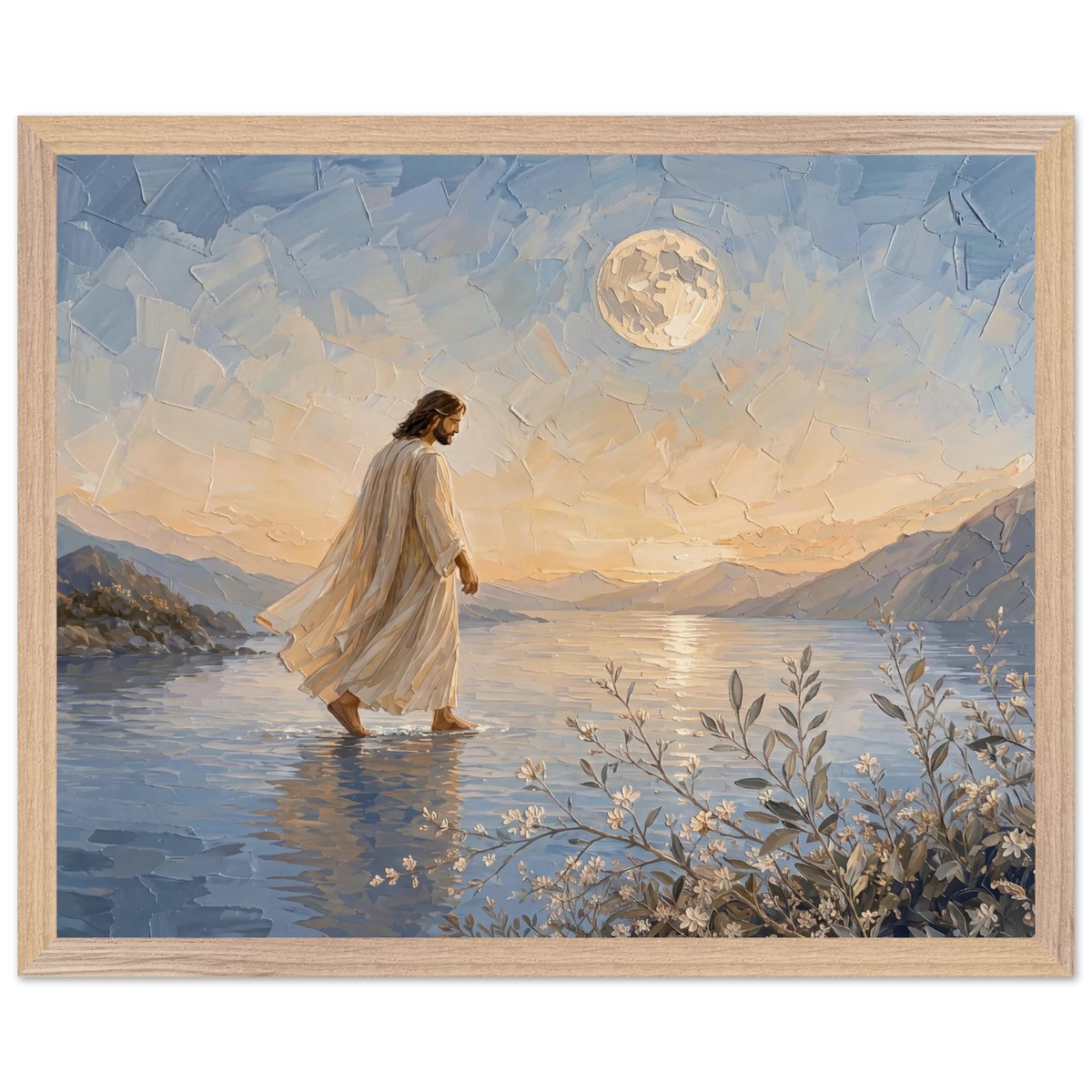 Upon the Waters: jesus, moon and night. Framed fine art print by The Light Stays.