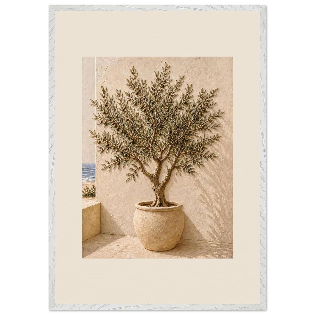 Olive Terrace, landscape and sun. Archival framed fine art print shown framed.