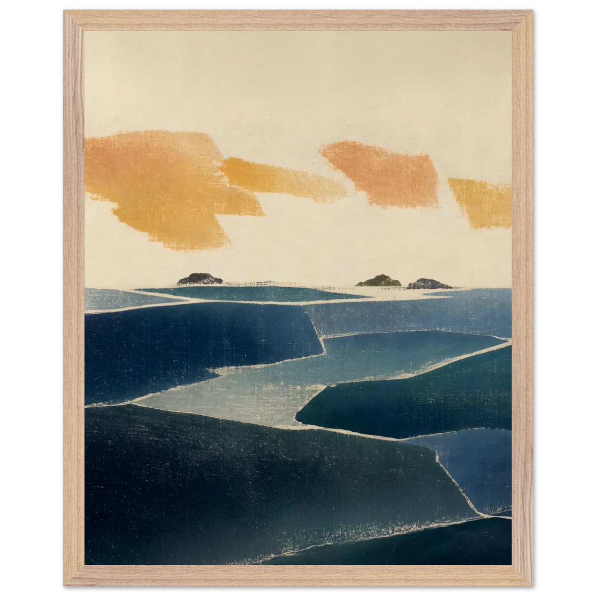 Amber and Indigo: abstract, coastline and color field. Framed fine art print by The Light Stays.