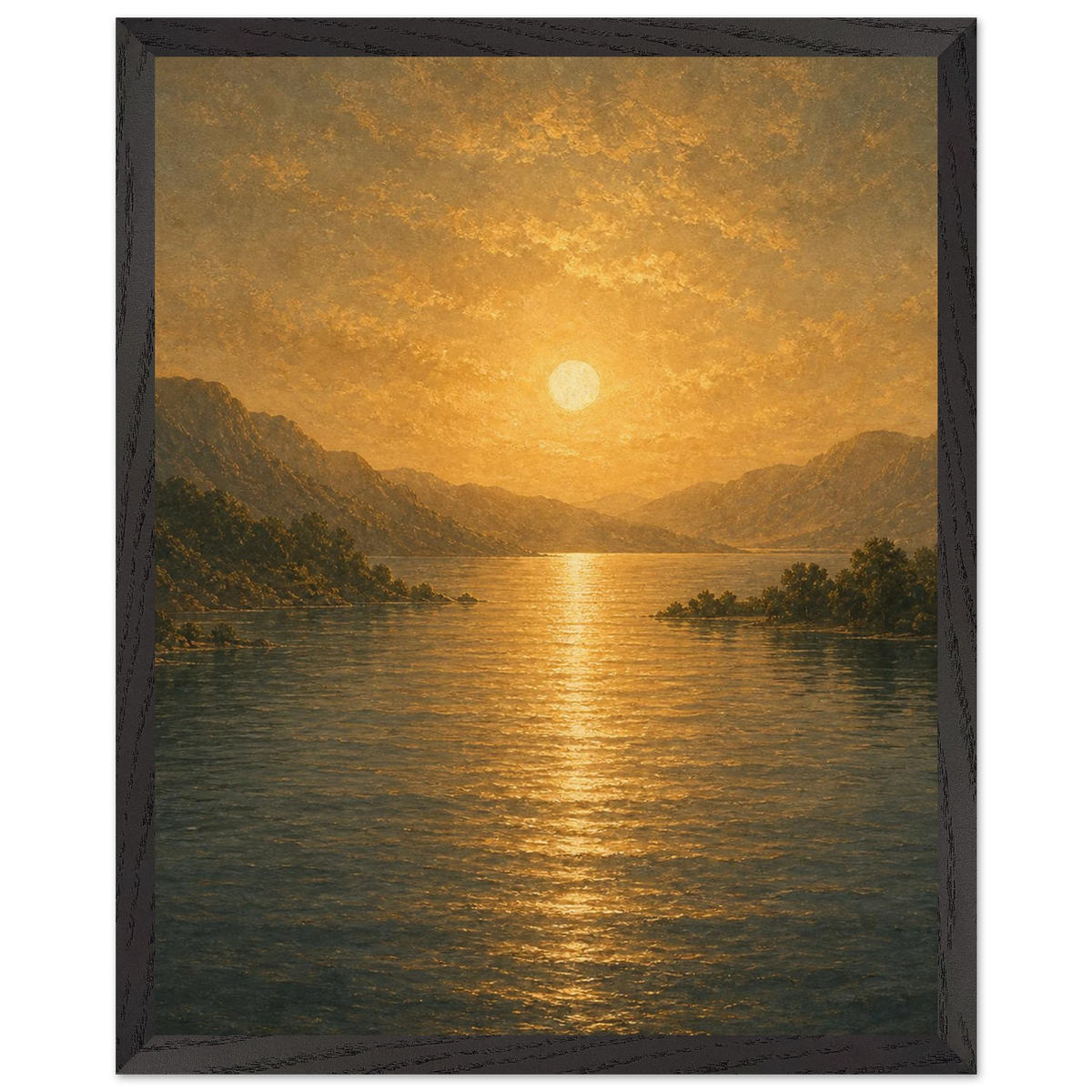 Golden Reflection: lake, sunset and mountains. Framed fine art print by The Light Stays.