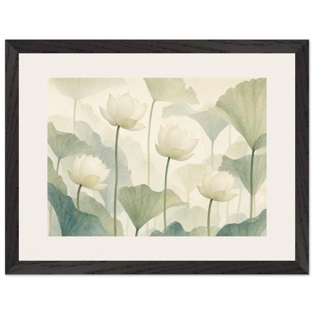 Ivory Lotus Screen: flowers and botanical. Framed fine art print.