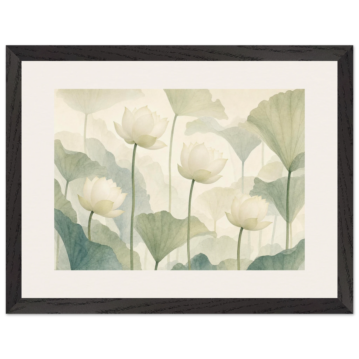 Ivory Lotus Screen: flowers and botanical. Framed fine art print.