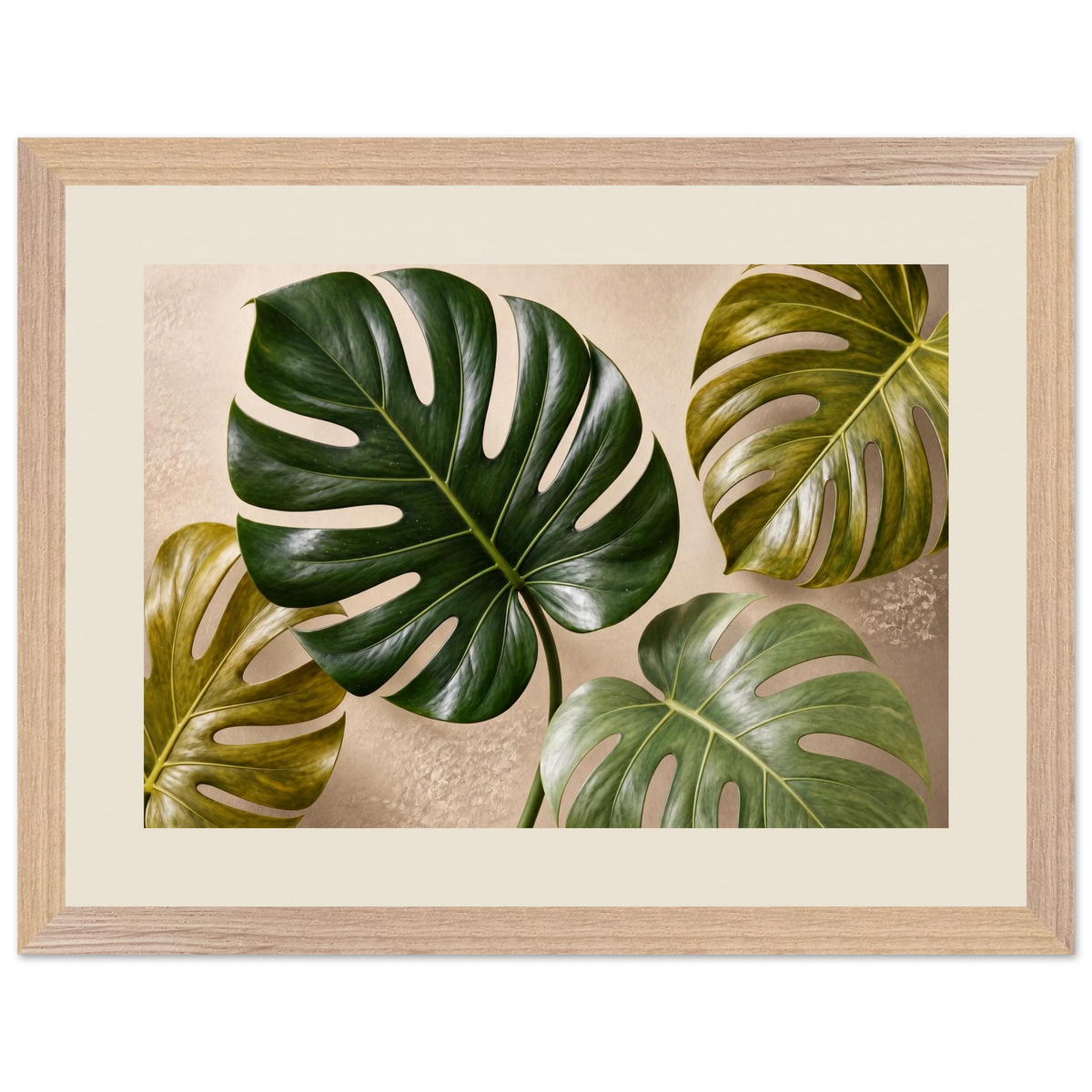 Four Greens, leaves, vivid green and impasto. Archival framed fine art print shown framed.