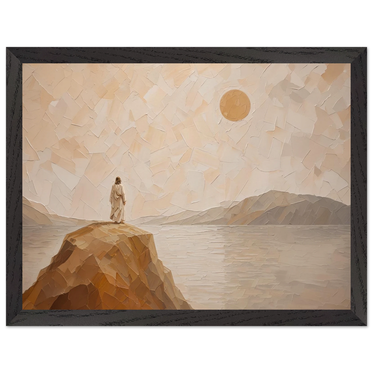 Salt Shore: jesus, cliff and sea. Framed fine art print by The Light Stays.