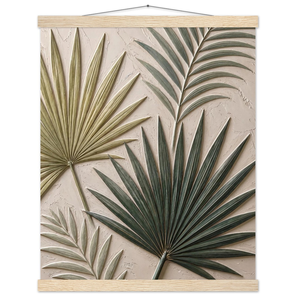 Carved Fronds: impasto, leaves and sand tones. Fine art poster by The Light Stays.