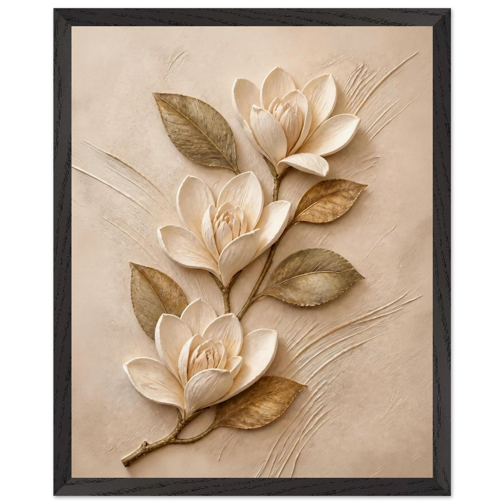 Magnolia Ascent: flowers and botanical. Museum-quality framed fine art print.