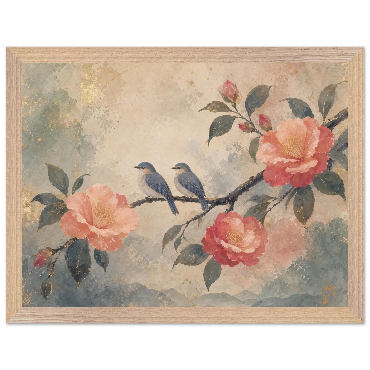 Camellia Birds: flowers and botanical. Framed fine art print by The Light Stays.