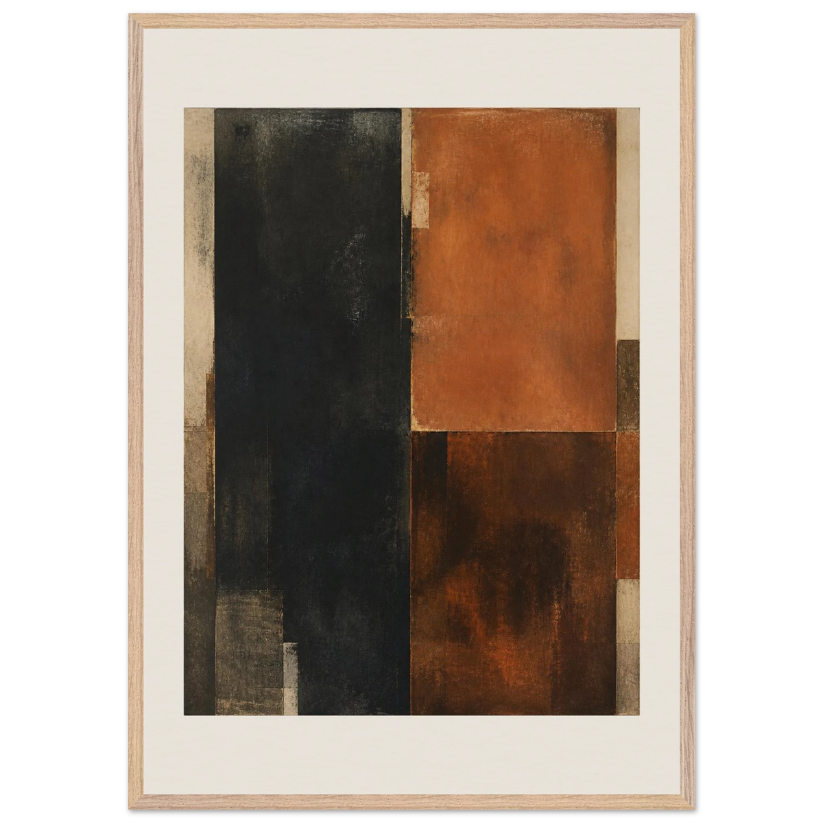 Earth and Charcoal Diptych, Panel I of II: abstract, geometry and mineral palette. Framed fine art print by The Light Stays.