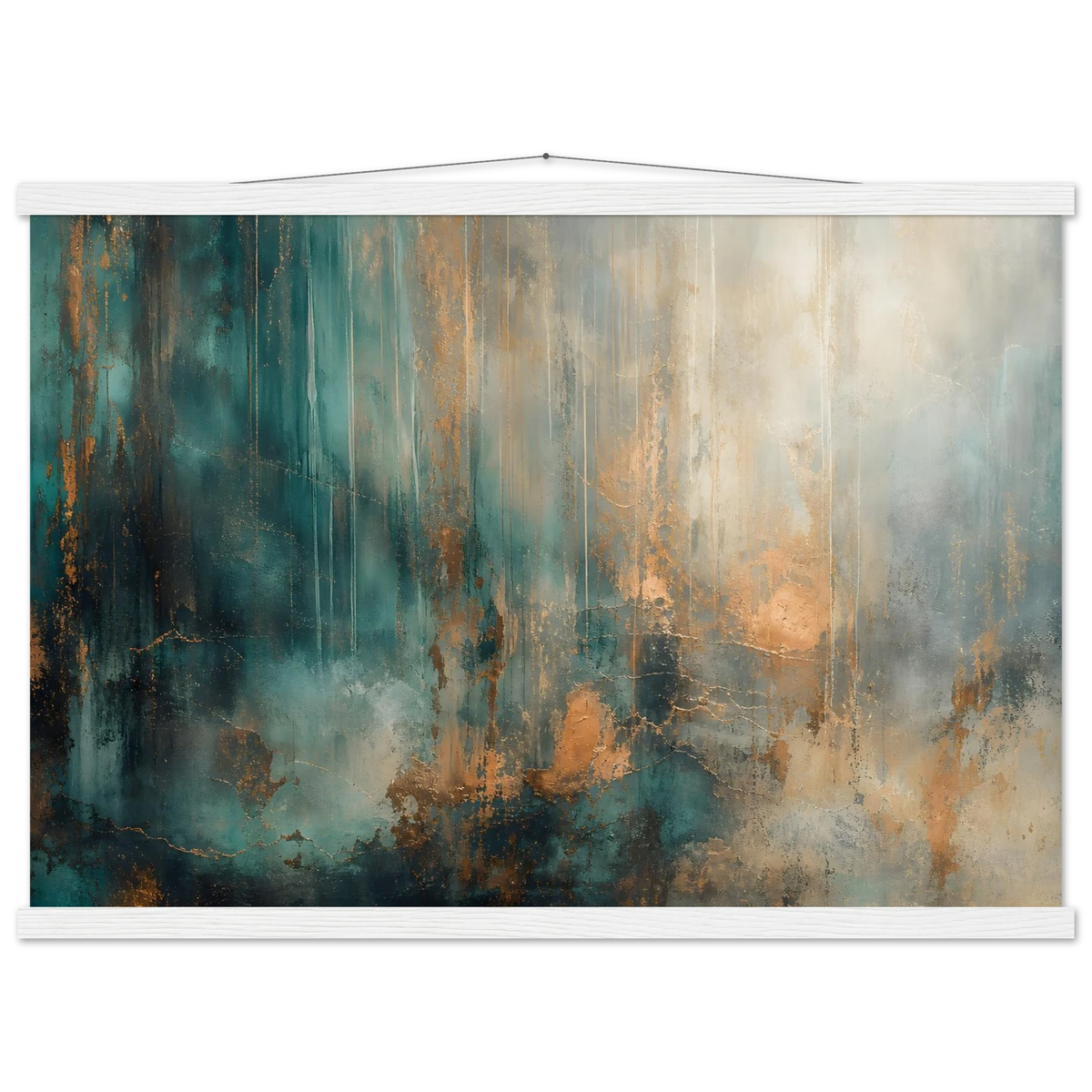 Copper Rain: abstract, texture and metallic tones. Fine art poster with wooden hanger by The Light Stays.
