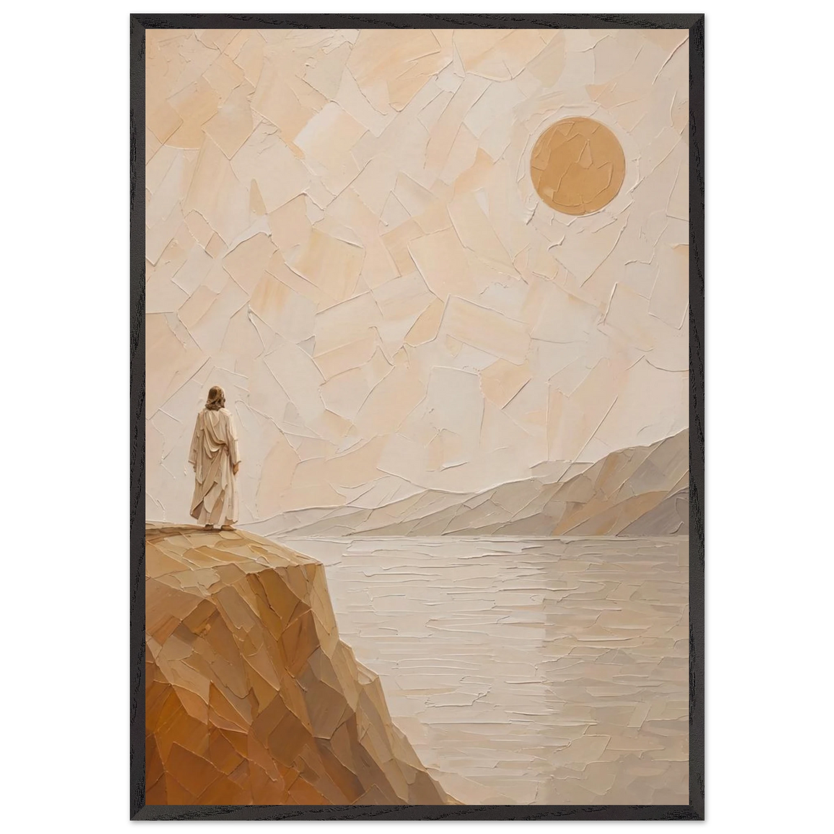 Salt Shore: jesus, cliff and sea. Framed fine art print by The Light Stays.