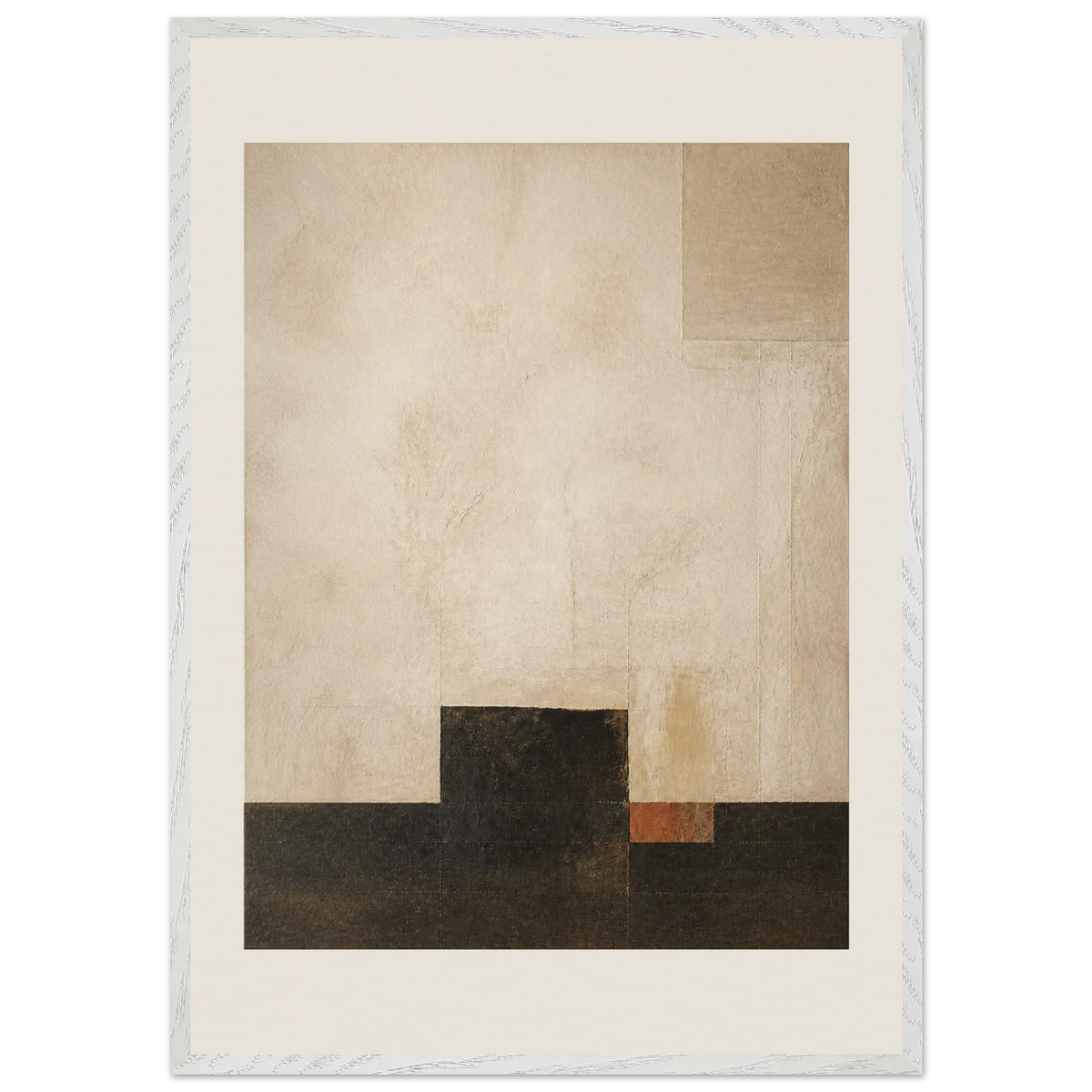 Limewash Triptych, Panel I of III, abstract, mineral texture and neutral tones. Archival framed fine art print shown framed.