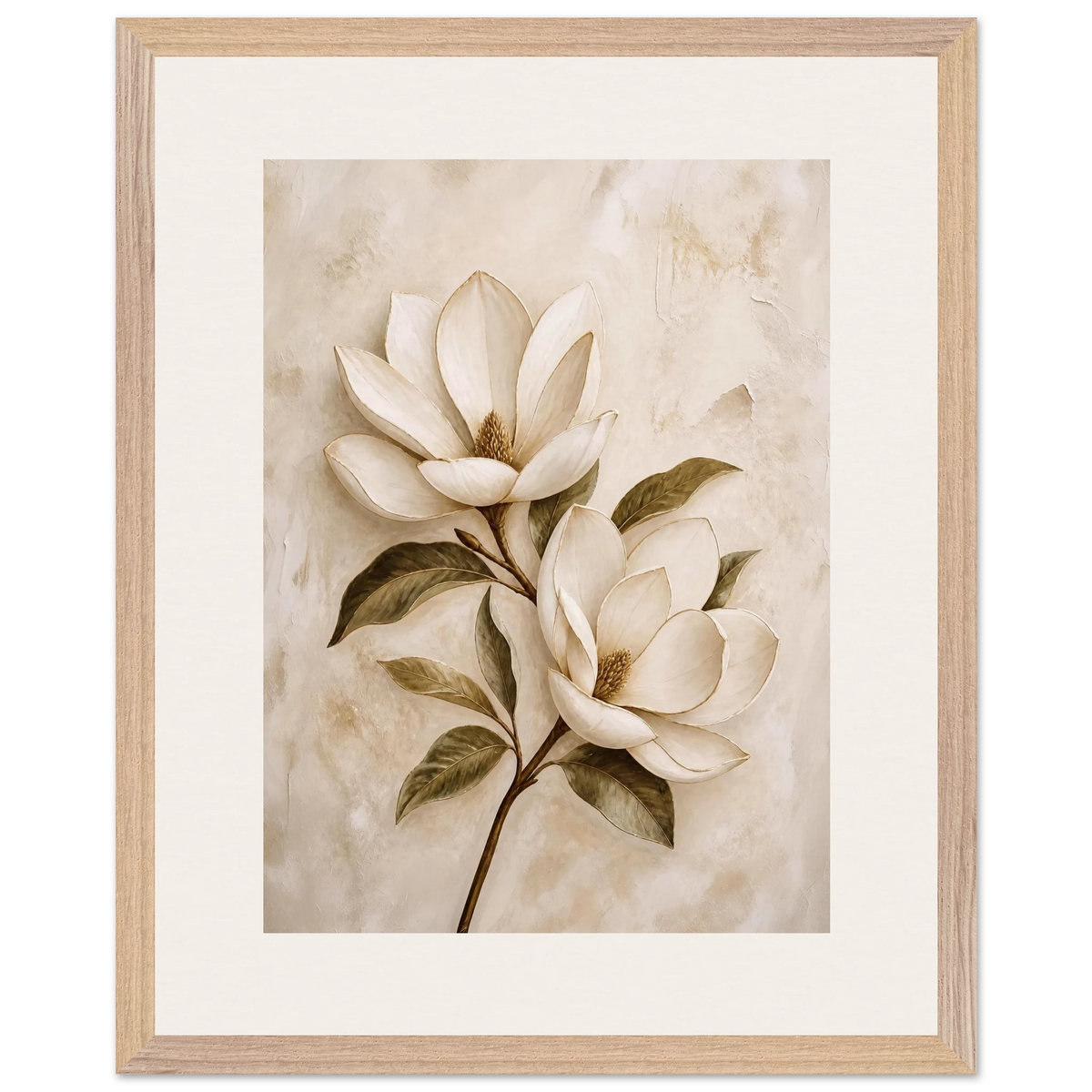 Gilded Magnolia: flowers and botanical. Framed fine art print, alternate frame and size.
