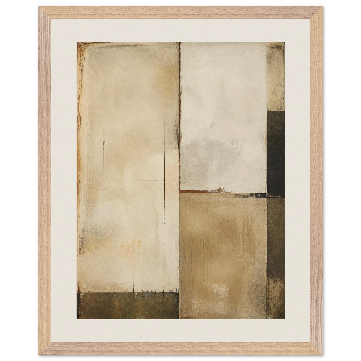 Earth and Charcoal Diptych, Panel II of II: abstract, geometry and mineral palette. Museum-quality framed fine art print.