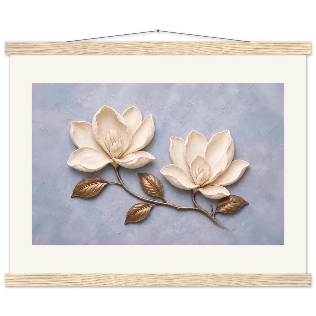 Bronze Magnolia, flowers and botanical. Archival fine art poster shown framed.