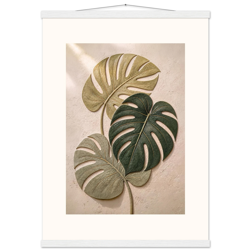 Stone Monstera: botanical and nature. Fine art poster, alternate frame and size.